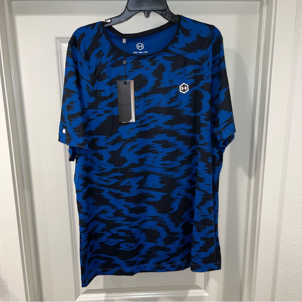 New UNDER ARMOUR Men's UA RUSH Heat Gear Fitted S/S Printed Shirt Size: XXL